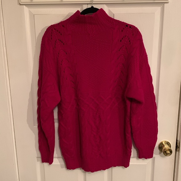 Ralph Lauren Vintage Deep Pink Mock-Neck Cable knit Women Heavy Sweater - Picture 2 of 13